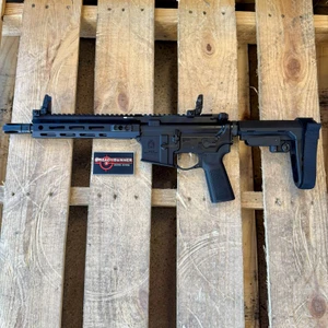 Springfield Armory SAINT Victor .300 Blackout AR pistol with SBA3 stabilizing brace, free-float M-LOK handguard, and flip-up sights, in store image