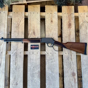 Henry Big Boy Steel Carbine lever action rifle chambered in .357 Magnum with walnut stock, blued finish, side loading gate, and 16.5-inch barrel, in store image