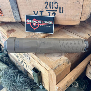 StingerWorx EVO Ti .308 suppressor in Flat Dark Earth featuring full titanium construction, HUB-compatible mounting system, 3D-printed monolithic core, and hard-use rifle suppressor design, in store image