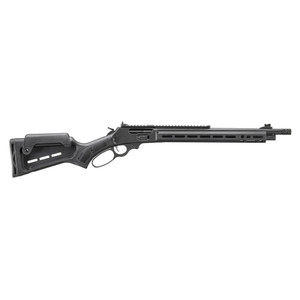 Ruger Marlin 1895 Dark .45-70 Government lever action rifle with threaded barrel and black synthetic stock.
