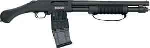 Mossberg 590M Shockwave 12 Gauge pump action firearm with 15-inch barrel, Raptor grip and detachable 10-round magazine.