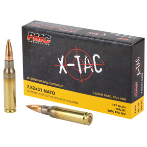 PMC X-TAC 7.62x51 NATO 147 grain FMJ Boat Tail rifle ammunition 20 round box