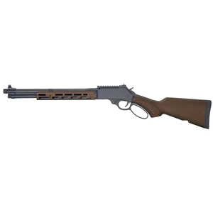 Henry CRUSR 45-70 lever action rifle with 16.5 inch carbon fiber wrapped barrel and Midnight Blue Cerakote finish, pointed to the left