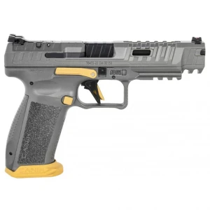 Canik SFx Rival 9mm pistol with 5 inch barrel, Rival Grey with gold accents, MPN HG6610T-N