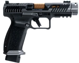 Canik TTI Combat 9mm pistol with 4.6 inch ported barrel and quick-detach compensator, Smoke Grey Cerakote, MPN HG7854S-N