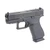 Glock 43X MOS 9mm pistol with 3.41 inch barrel, black nDLC, angled to the left, MPN UX4350203FRMOS