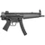 Heckler and Koch SP5 9mm pistol with 8.9 inch barrel and tri lug threaded adapter in black finish pointed to the right