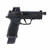 Sig Sauer P365 X Macro 9mm pistol with 4.3 inch threaded barrel, Romeo X optic, and black finish pointing to the right, stock image