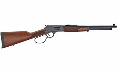 Henry Big Boy Steel Carbine .357 Magnum lever-action rifle with a 16.5-inch barrel, large loop lever, and American walnut furniture on a white background.