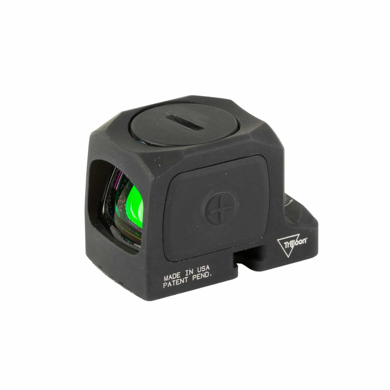Trijicon RCR 3.25 MOA closed emitter red dot reflex sight in black with RMR footprint on white background