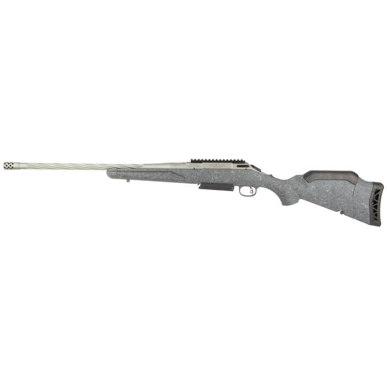 Ruger American Generation II rifle in 7MM PRC with 20 inch barrel, gunmetal Cerakote finish, and gray splatter stock