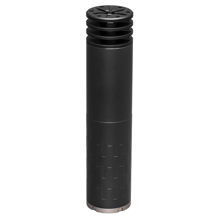 SilencerCo Omega 300 direct thread .30 caliber suppressor in black standing upright