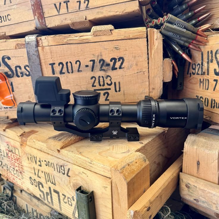Vortex Venom 1-6x24 LPVO with AR-BDC3 reticle, enclosed red dot, cantilever mount, and 12 oclock mount bundle, in store image
