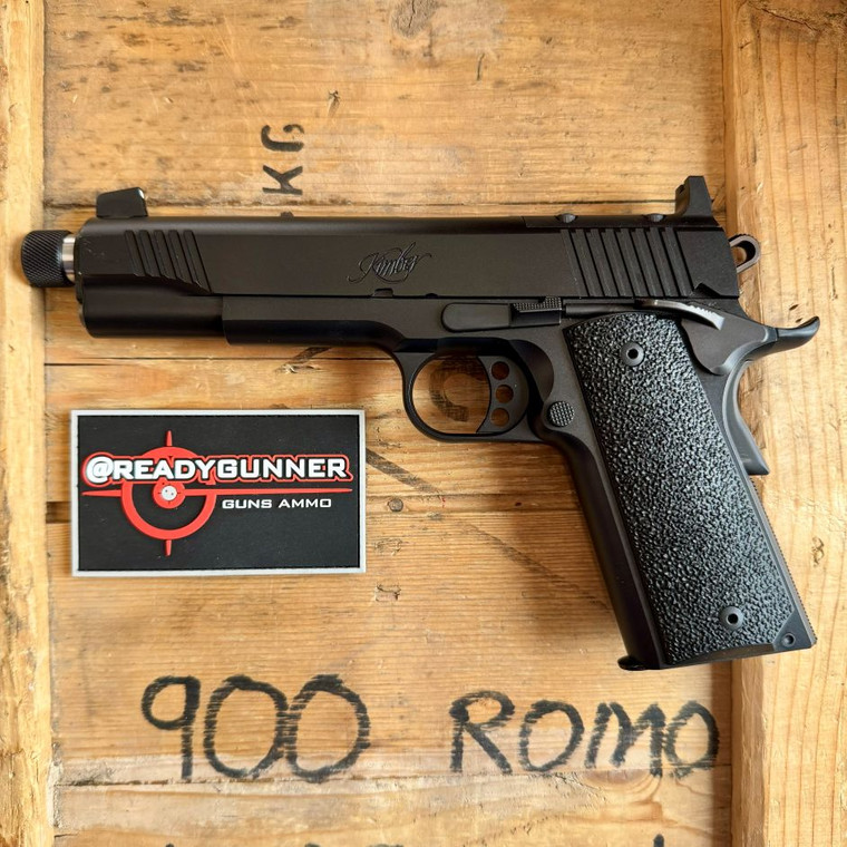 Kimber 1911 Custom LW .45 ACP pistol with threaded barrel, optics-ready slide, suppressor-height sights, and textured rubber grips, in store image