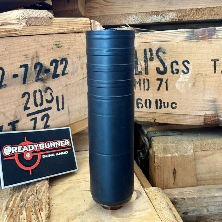 Otter Creek Labs Polonium 5.56 NATO suppressor with Cerakote black finish, 17-4 stainless steel construction, HUB-compatible mounting system, full-size 5.8-inch design, and duty-rated performance, in store image
