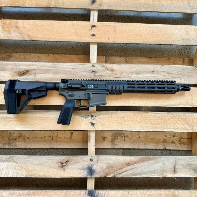 Sons of Liberty Gun Works MK1 11.5 inch 5.56 NATO pistol with SBA5 brace in gray, right