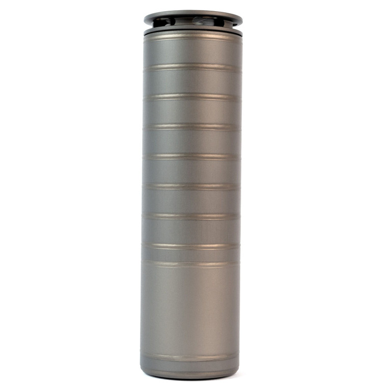 SilencerCo Scythe Ti .30 caliber Grade 5 titanium rifle suppressor with gray anodized finish, stock image.