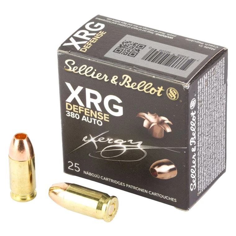 Sellier & Bellot XRG 380 ACP 77 grain solid copper hollow point defensive ammunition 25 round box