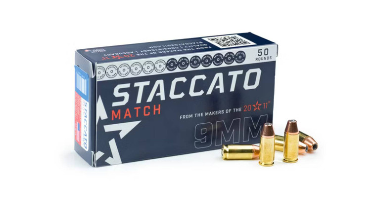 Staccato Match 9mm 125 grain Hornady HAP ammunition 50 round box