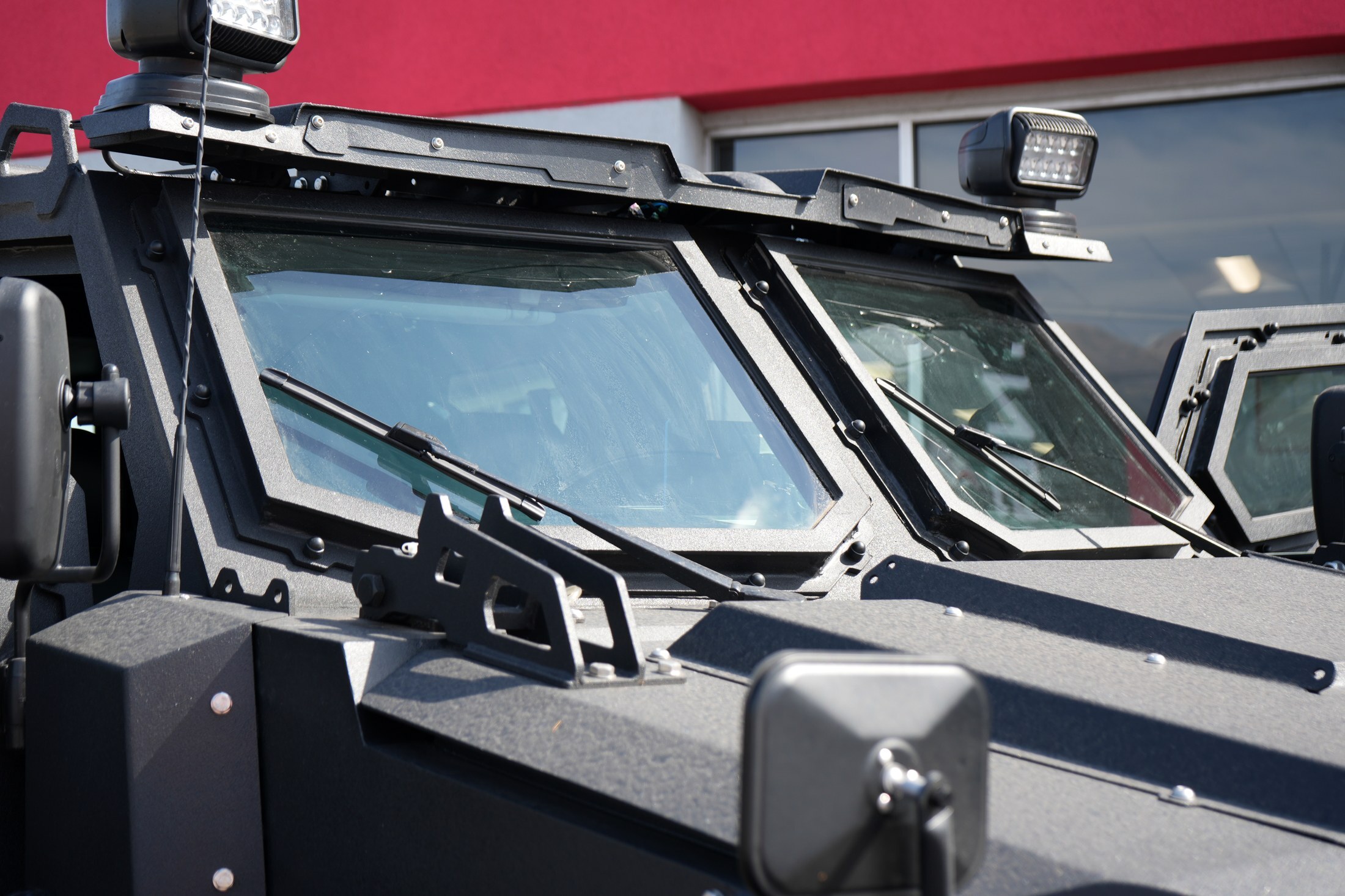 Renegade APC ballistic windshield and armor detail