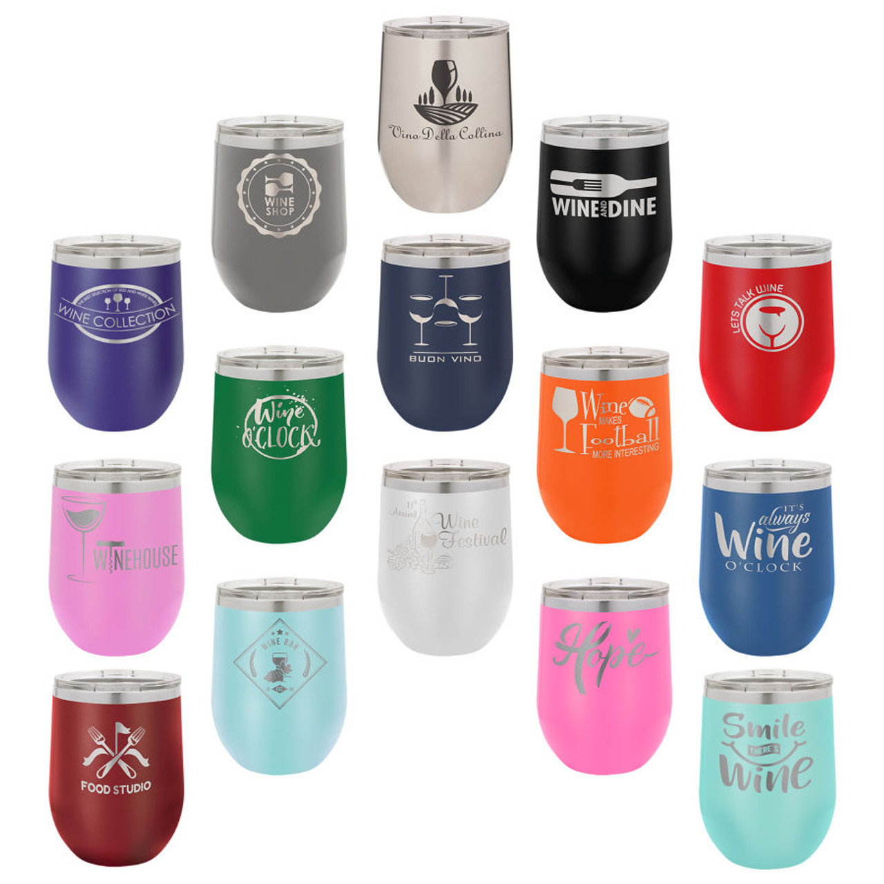 12oz Wine Tumbler Powder Coated Wine Tumblers, Colored Tumblers