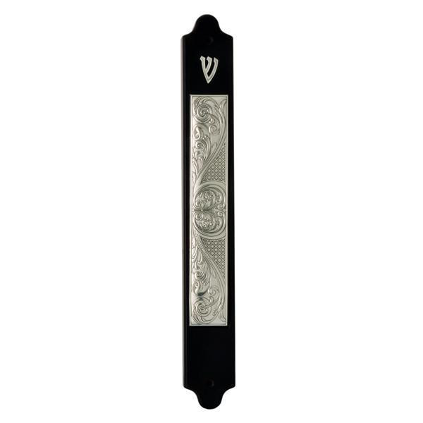 Hazorfim Wood Silver Mezuzah With Swirls The Linen Shop