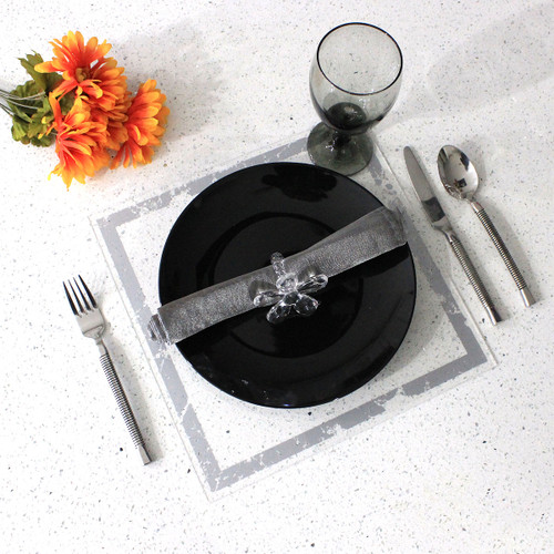 Waterdale Lucite Table Charger - Silver Marble (WD-TC-SLVM)