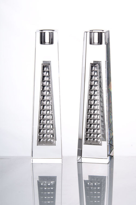 Crystal & Silver Brick Modern Candlestick Set