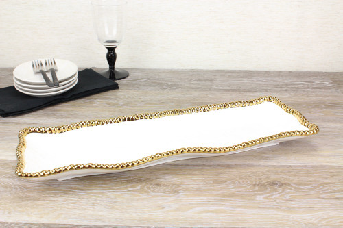 Pampa Bay Golden Salerno Rectangular Serving Tray (CER-2109-WG)