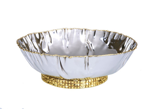 Stainless Steel Crumpled Bowl With Mosaic Base