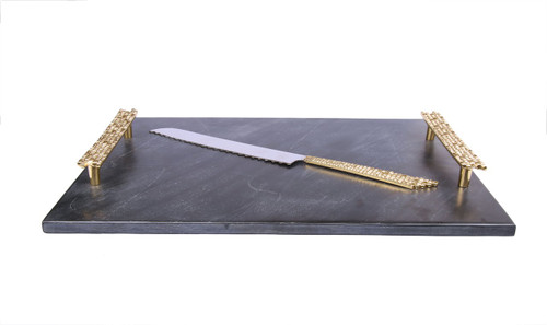 Black Marble Challah Board With Mosaic Handles