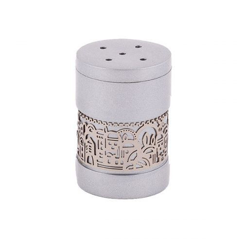 Anodized Aluminum Salt Shaker with Silver Jerusalem Metal Cutout