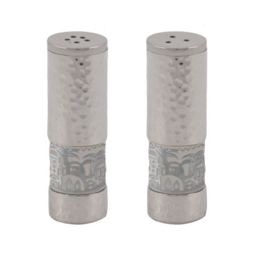 Emanuel Salt & Pepper Shakers with Silver Jerusalem Metal Cutout