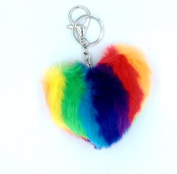 Rainbow Heart Furry Key Chain
