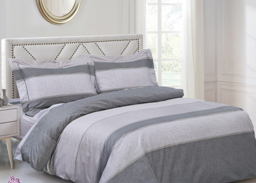 French Beige Grey Stripe Linen Set
