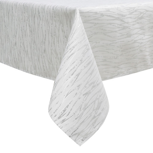 Jacquard Tablecloth White & Silver Wave