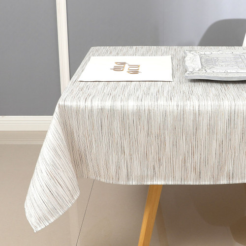 Jacquard Tablecloth White/Silver Lines