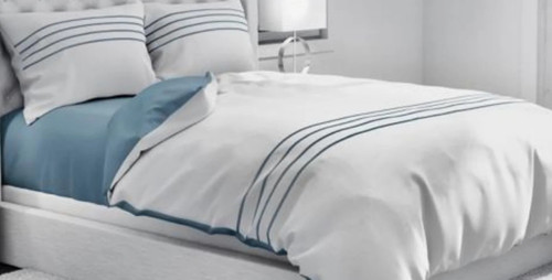 Dusty Blue Striped Embroidered Linen Set