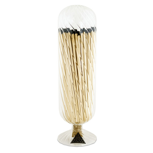 Large Ribbed Glass Matches Holder - Black Tops