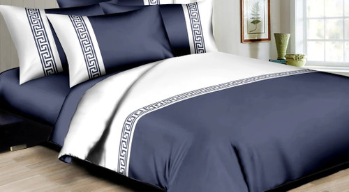 Greek Chain Navy Linen Set
