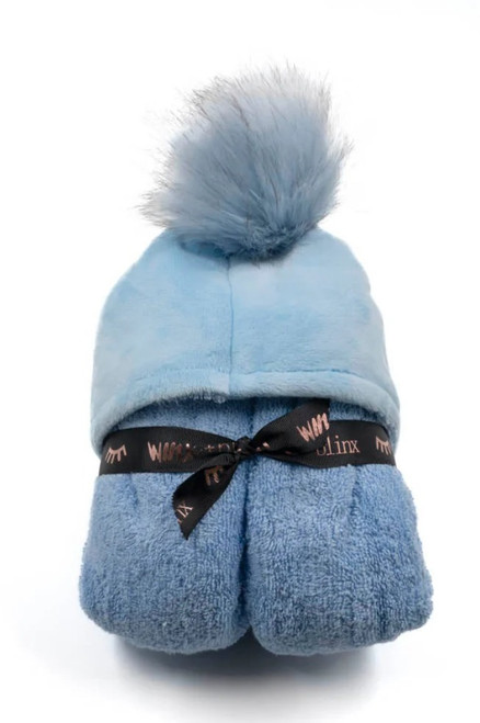 Pompom Blue Hooded Towel