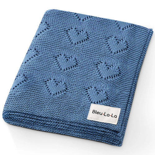 Cotton Heart Baby Swaddle Blanket - Denim Blue