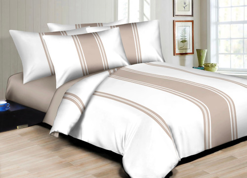 Hotel Style Stripes Taupe  Linen Set