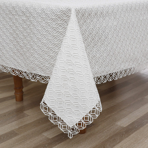 Matelasse Lace Tablecloth White Lined