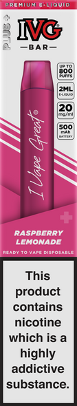 IVG Bar Plus + 800 Raspberry Lemonade Disposable Vape