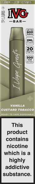 IVG Bar Plus + 800 Vanilla Custard Tobacco Disposable Vape