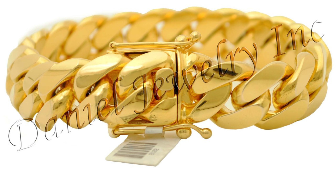 Men Gold Bracelet with Cuban Links, 18 KT Yellow Gold Plated, Custom N –  Danahm