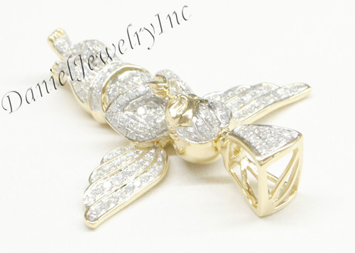 New Angel Ice Yellow Gold 1 3/4" White Diamond 1.75ct 10k Medium Pendant