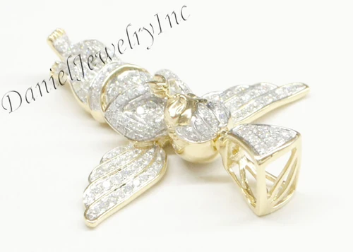 New Angel Ice Yellow Gold 1 3/4" White Diamond 1.75ct 10k Medium Pendant