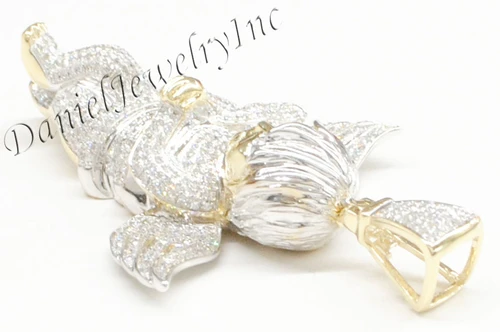 New Angel Ice Yellow Gold 2 1/2" White Diamond 2.75ct 10k Large Pendant Charm